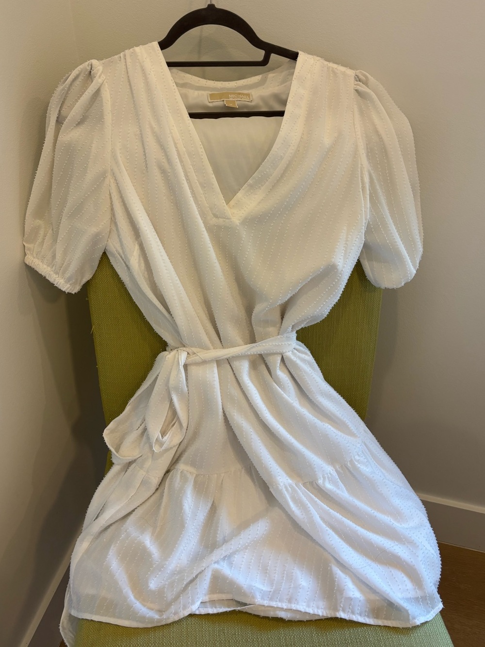 Michael Kors White Wrap Dress with Puff Sleeves